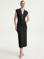 Sleeveless Denim Maxi Dress with Collared Neckline