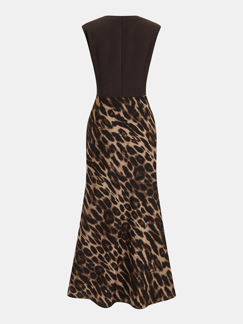 Flowing Maxi Dress with Leopard Pattern Sleeveless Design