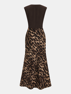 Flowing Maxi Dress with Leopard Pattern Sleeveless Design