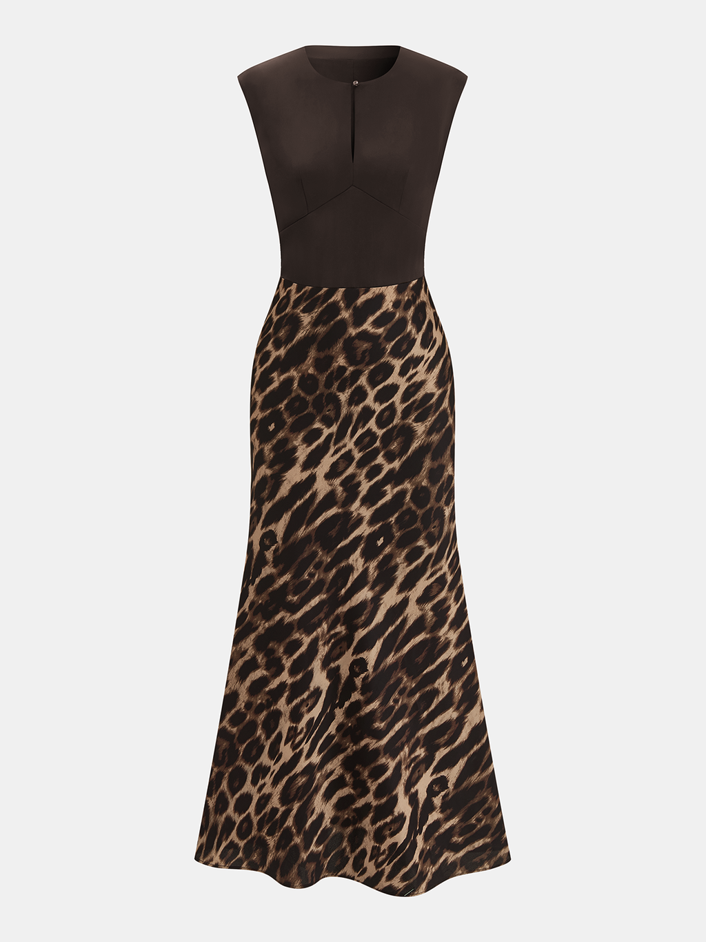 Flowing Maxi Dress with Leopard Pattern Sleeveless Design