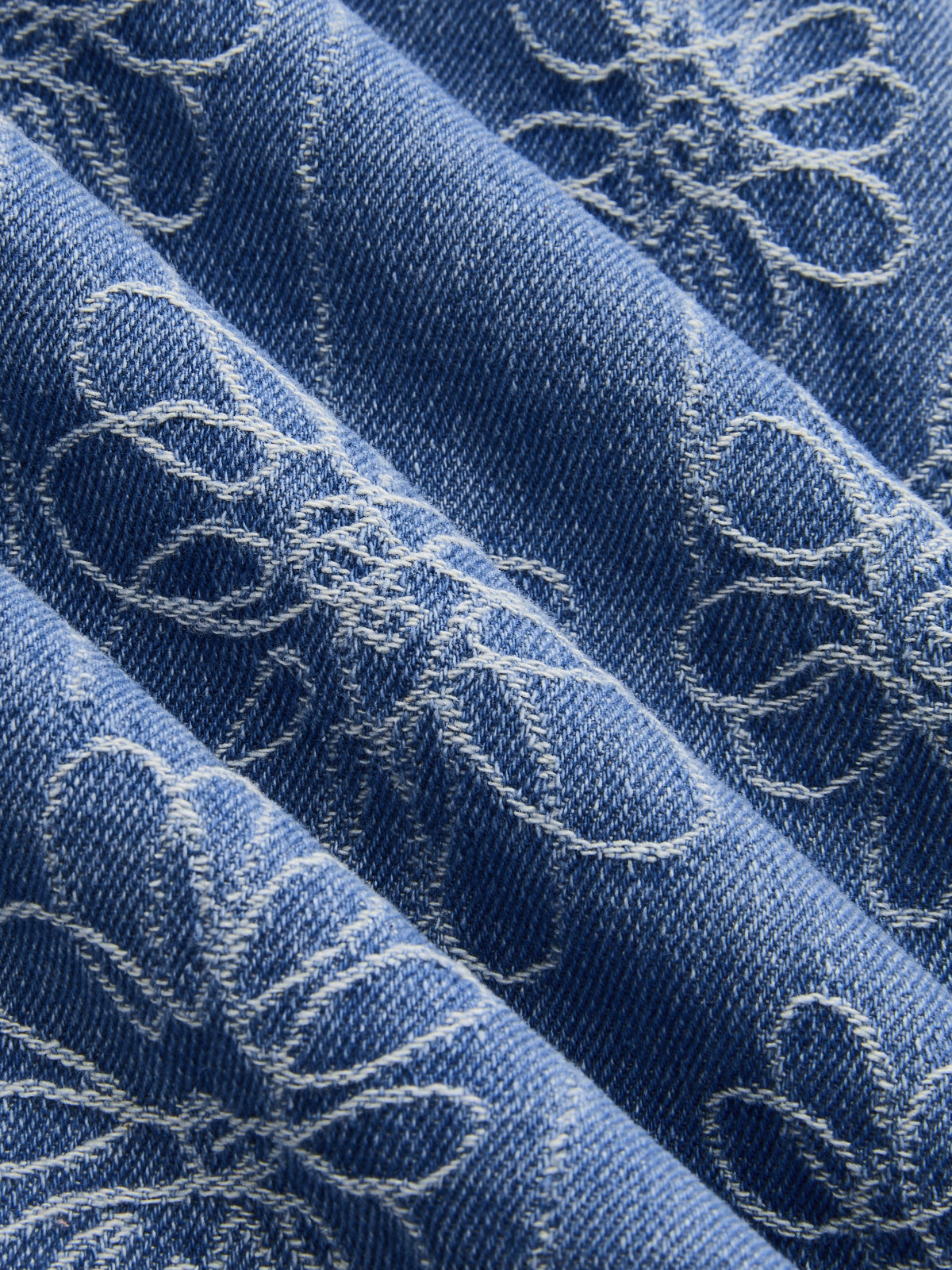 Denim Sleeveless Mini Dress with Floral Jacquard Detail