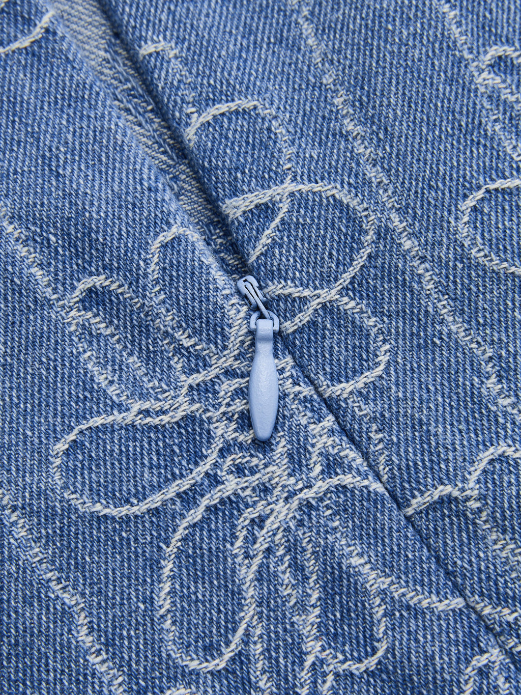 Denim Sleeveless Mini Dress with Floral Jacquard Detail