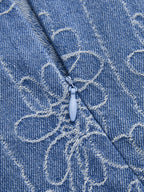 Denim Mini Dress with Floral Jacquard Sleeveless Design