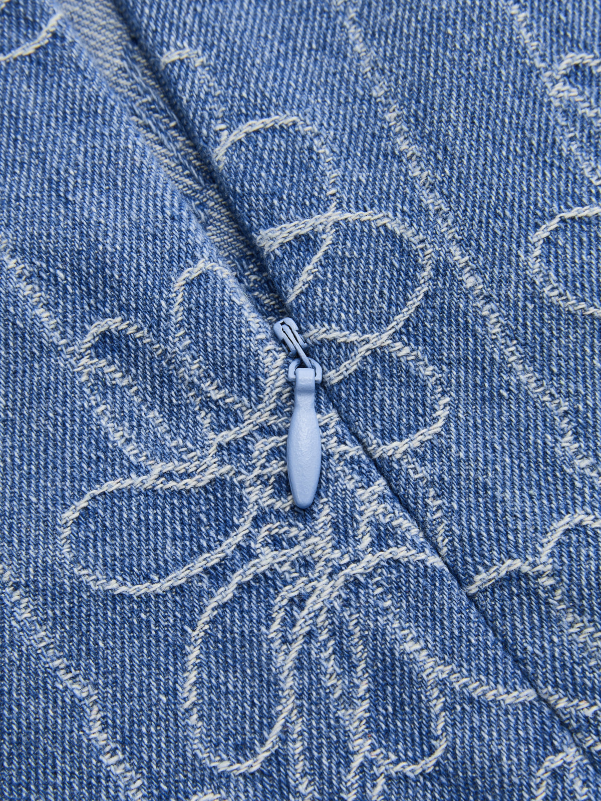 Denim Mini Dress with Floral Jacquard Sleeveless Design