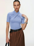 Short-Sleeve Top with Front Twist Detail