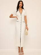 Contrast Trim Buttoned Knit Maxi Dress