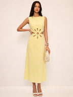 Cutout Waist Sleeveless Long Dress