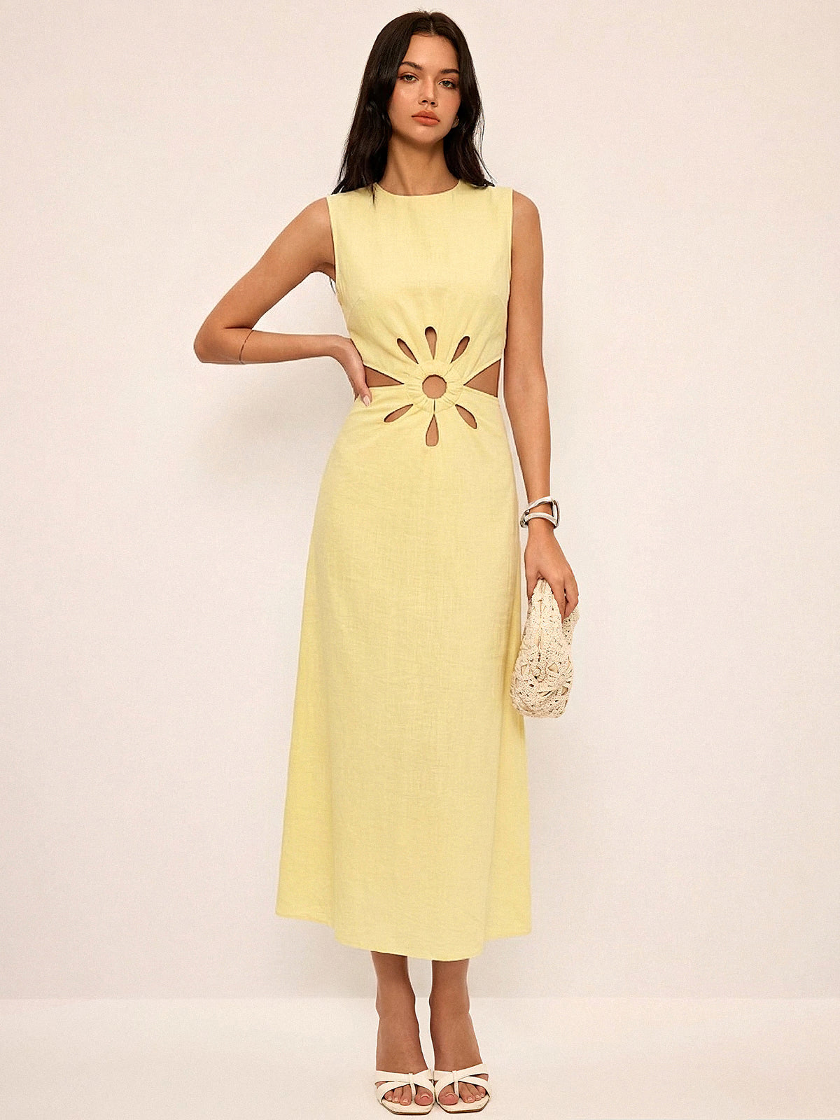 Cutout Waist Sleeveless Long Dress
