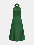 Cotton Linen Halter Maxi Dress with Belted Waist