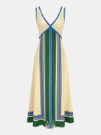 Geometric Maxi Dress with V-Neck and Sleeveless Design