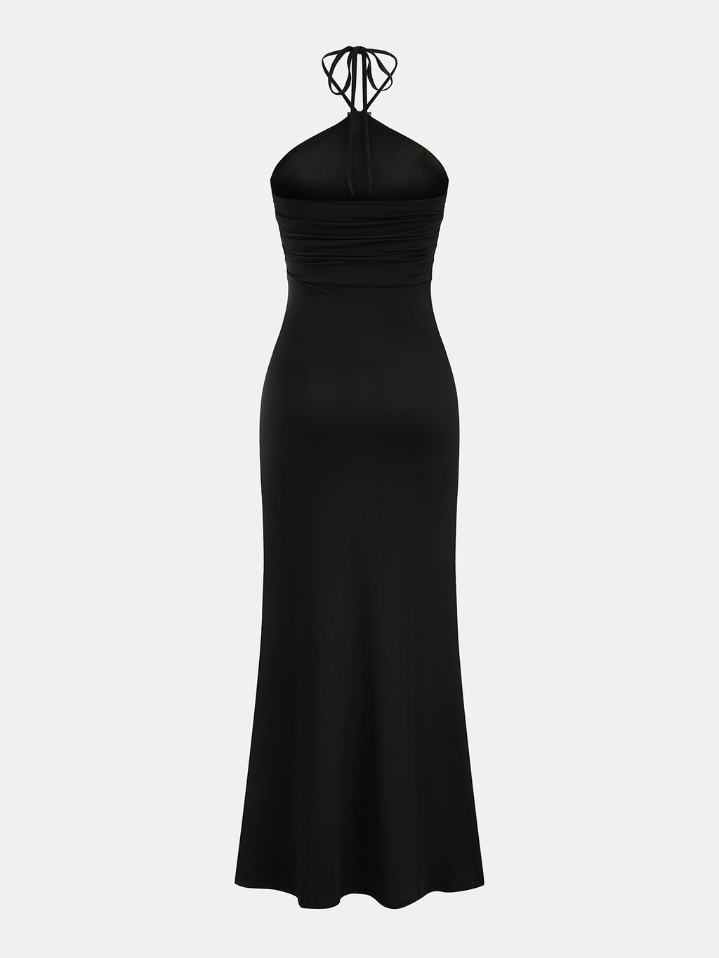 Halter Maxi Dress with Ruched and Embellished Details