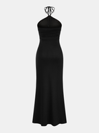 Halter Maxi Dress with Ruched and Embellished Details