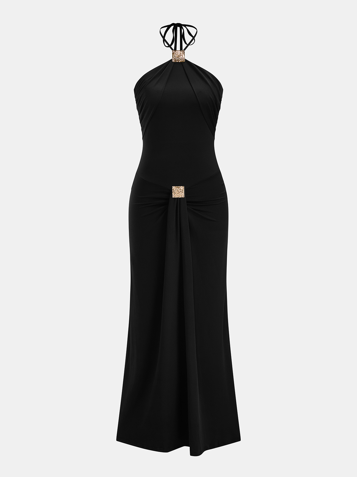 Halter Maxi Dress with Ruched and Embellished Details