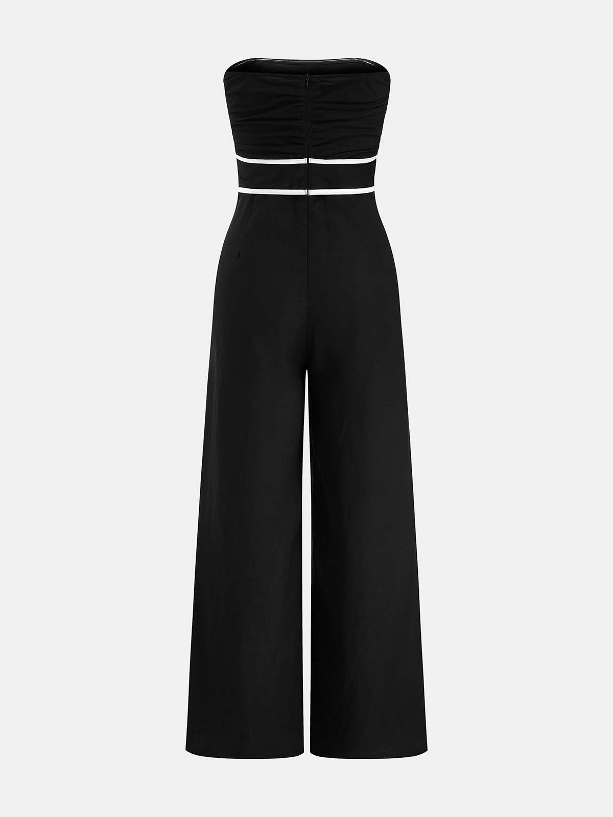 Linen-Blend Strapless Jumpsuit with Tie Waist, Wide Legs