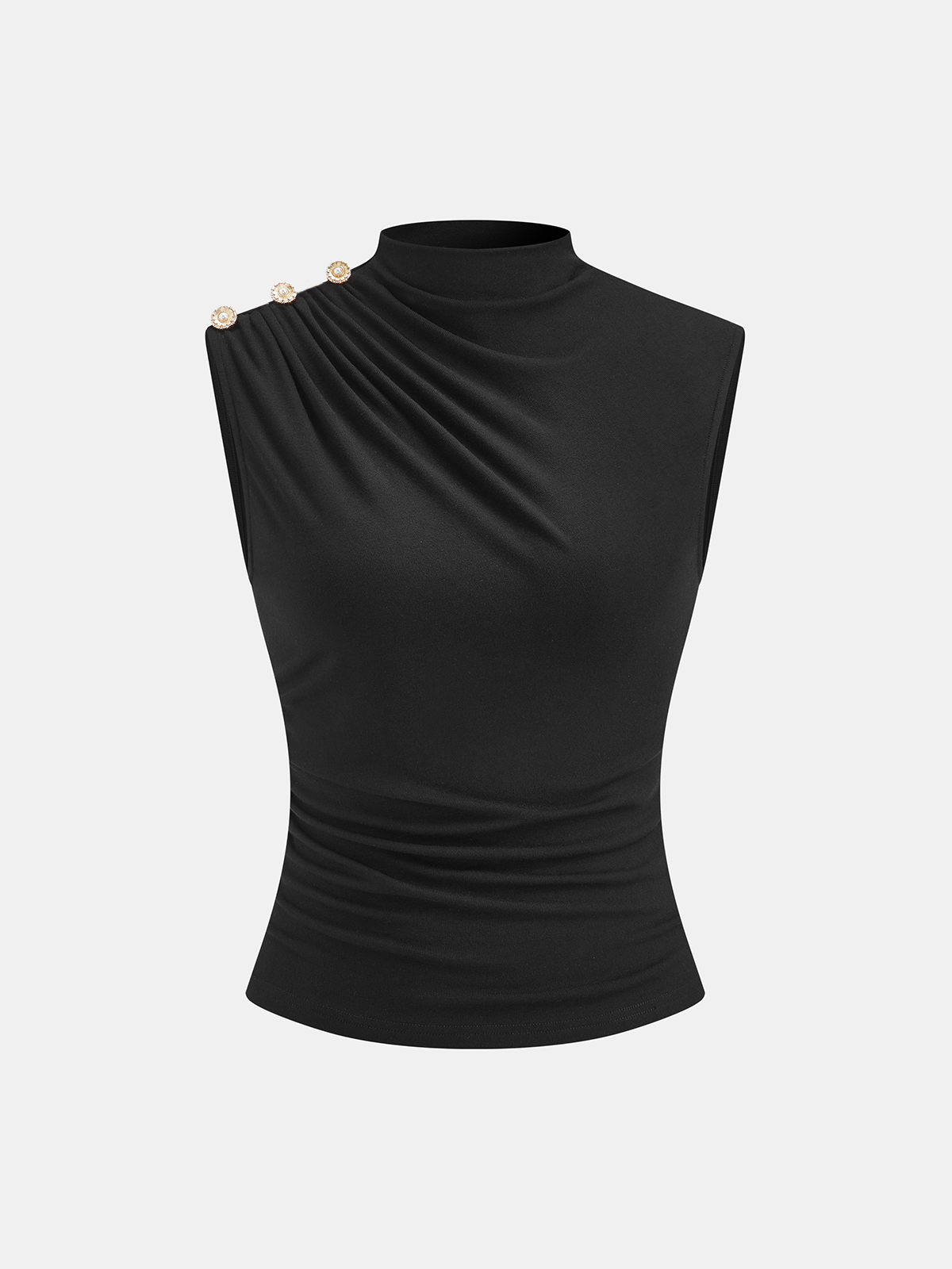 Sleeveless Mock Neck Top with Ruched Detailing