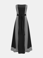 Striped Strapless Midi Dress with Belt