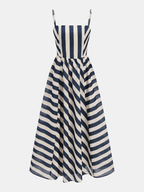Striped Organza Cami Dress with Maxi Length