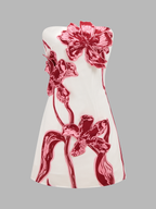 Strapless Mini Dress with Textured Floral Design