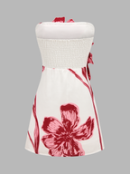 Strapless Mini Dress with Three-Dimensional Floral Design