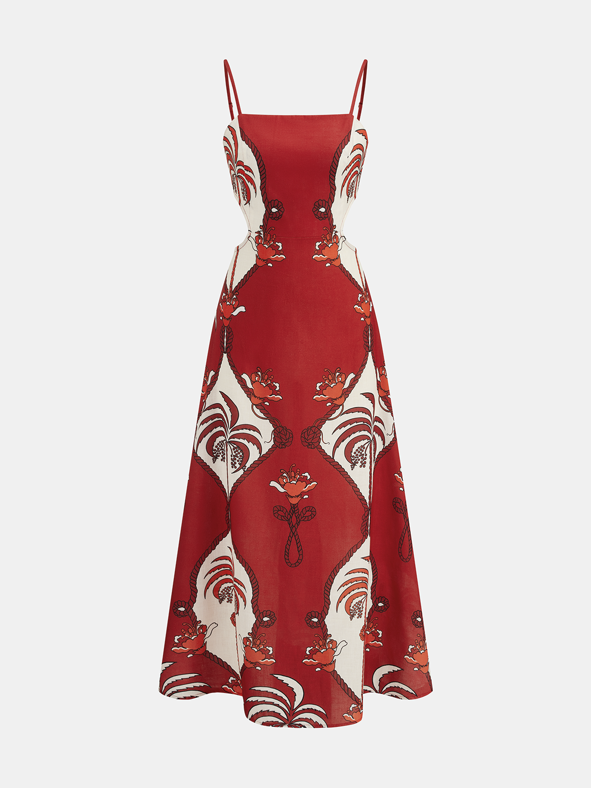 Tropical Print Maxi Dress with Cami Cut-Outs