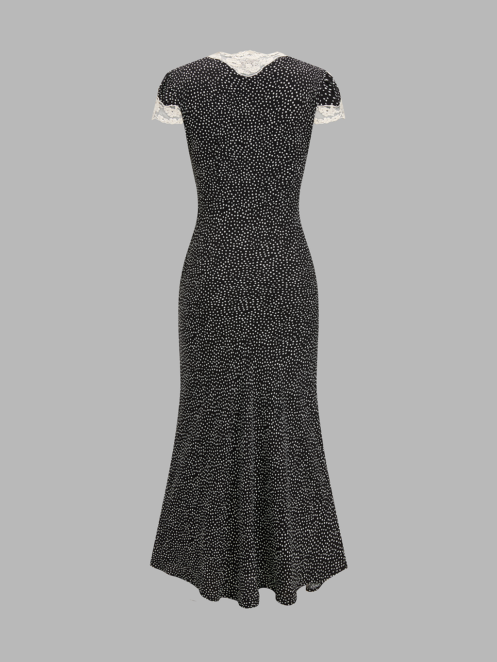 Lace V-Neck Midi Dress with Polka Dot Pattern