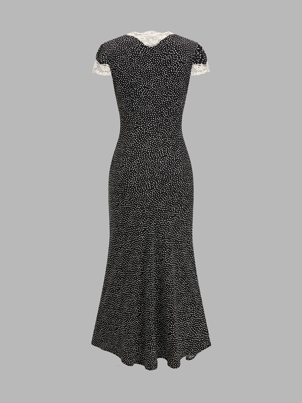 Lace V-Neck Midi Dress with Polka Dot Pattern