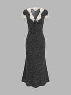 Lace V-Neck Midi Dress with Polka Dot Pattern