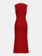 Contrast Trim Sleeveless Ribbed Maxi Knit Dress