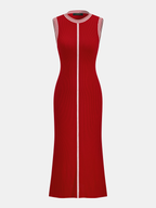 Contrast Trim Sleeveless Ribbed Maxi Knit Dress
