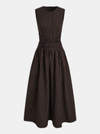 Cotton Blend Sleeveless Maxi Dress with Striped Ruching