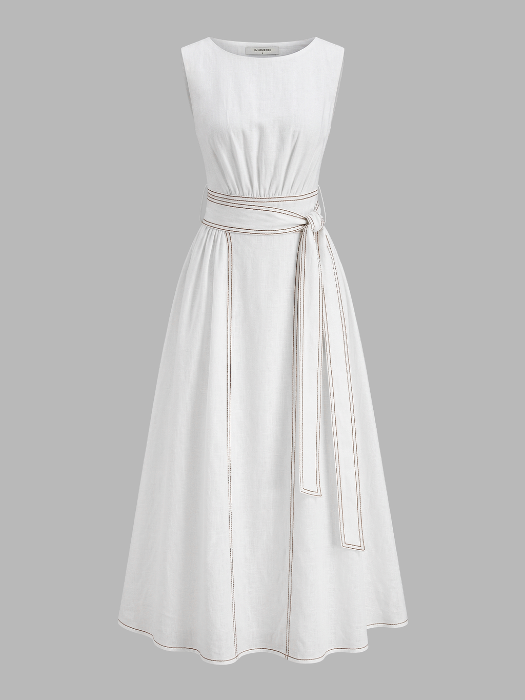 Cotton Linen Sleeveless Maxi Dress with Belt