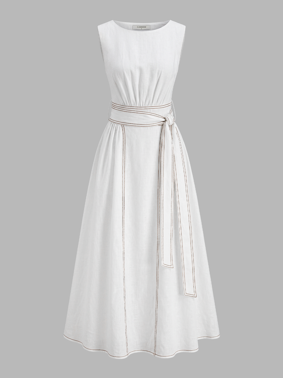 Cotton Linen Sleeveless Maxi Dress with Belt