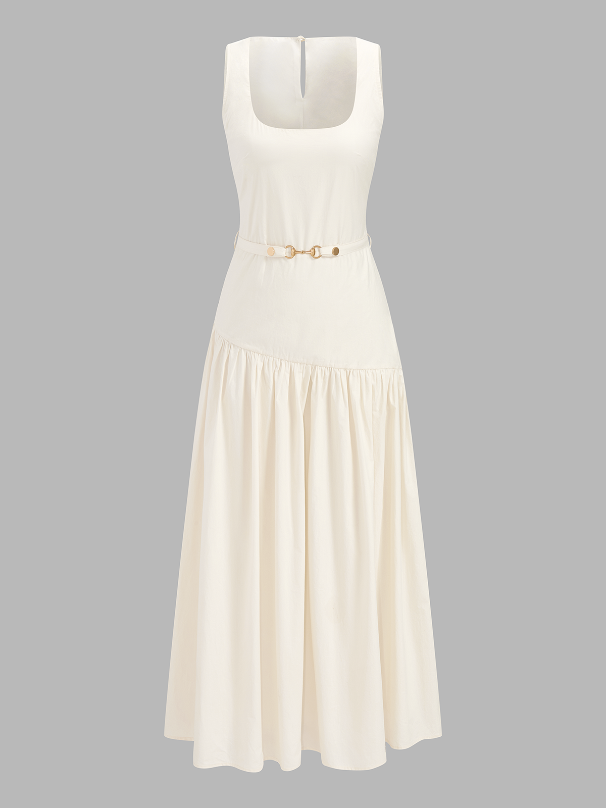 Sleeveless Square Neck Maxi Dress with Belt