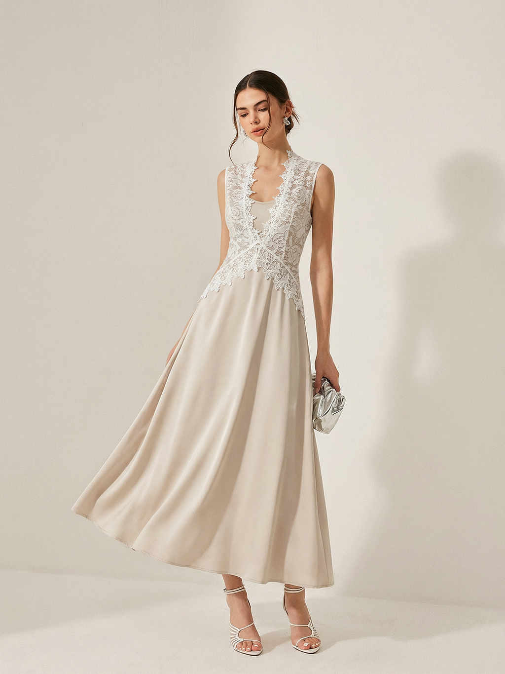 Satin Cami Dress with Coordinating Lace Vest Set