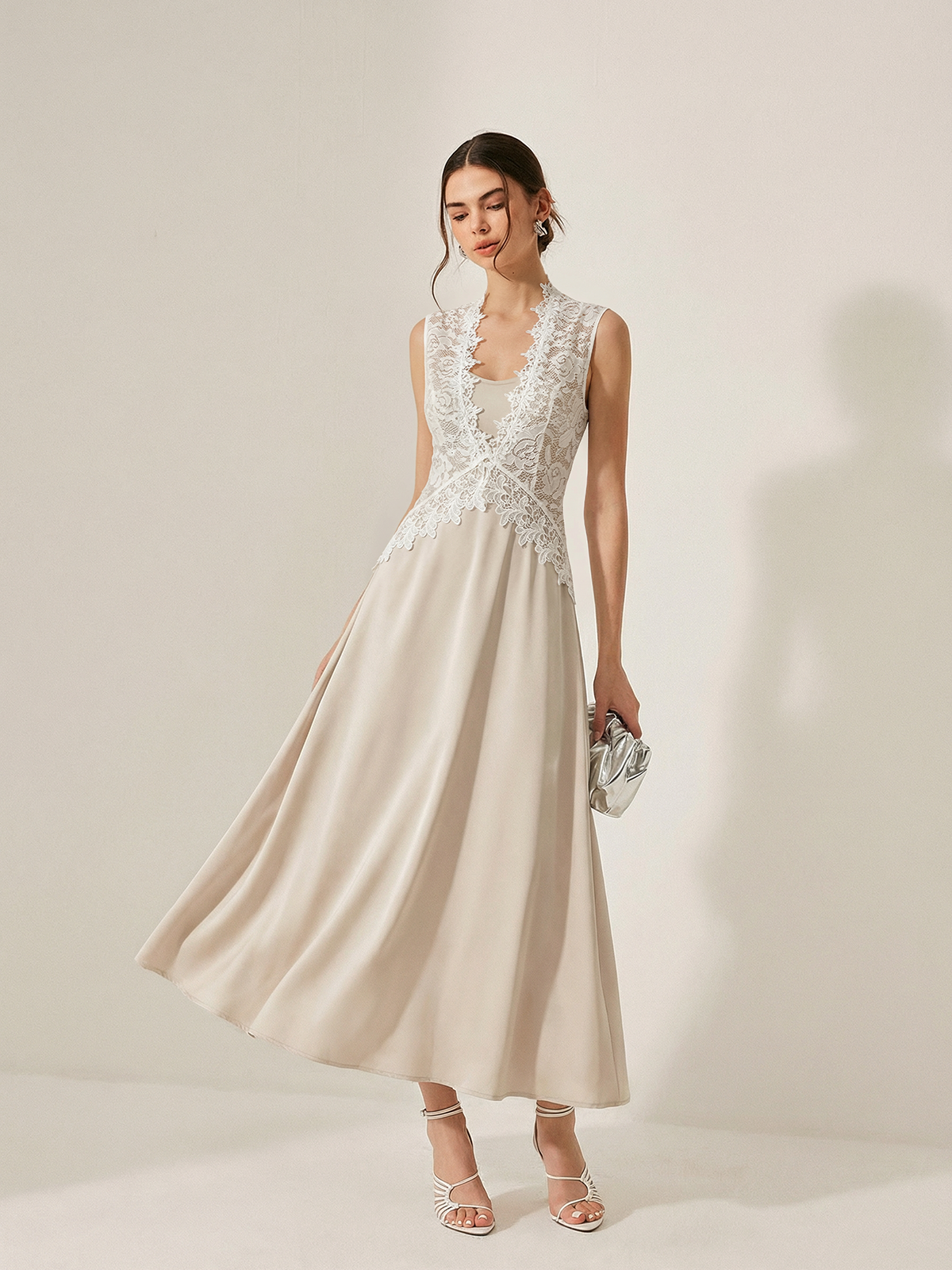 Satin Cami Dress with Coordinating Lace Vest Set