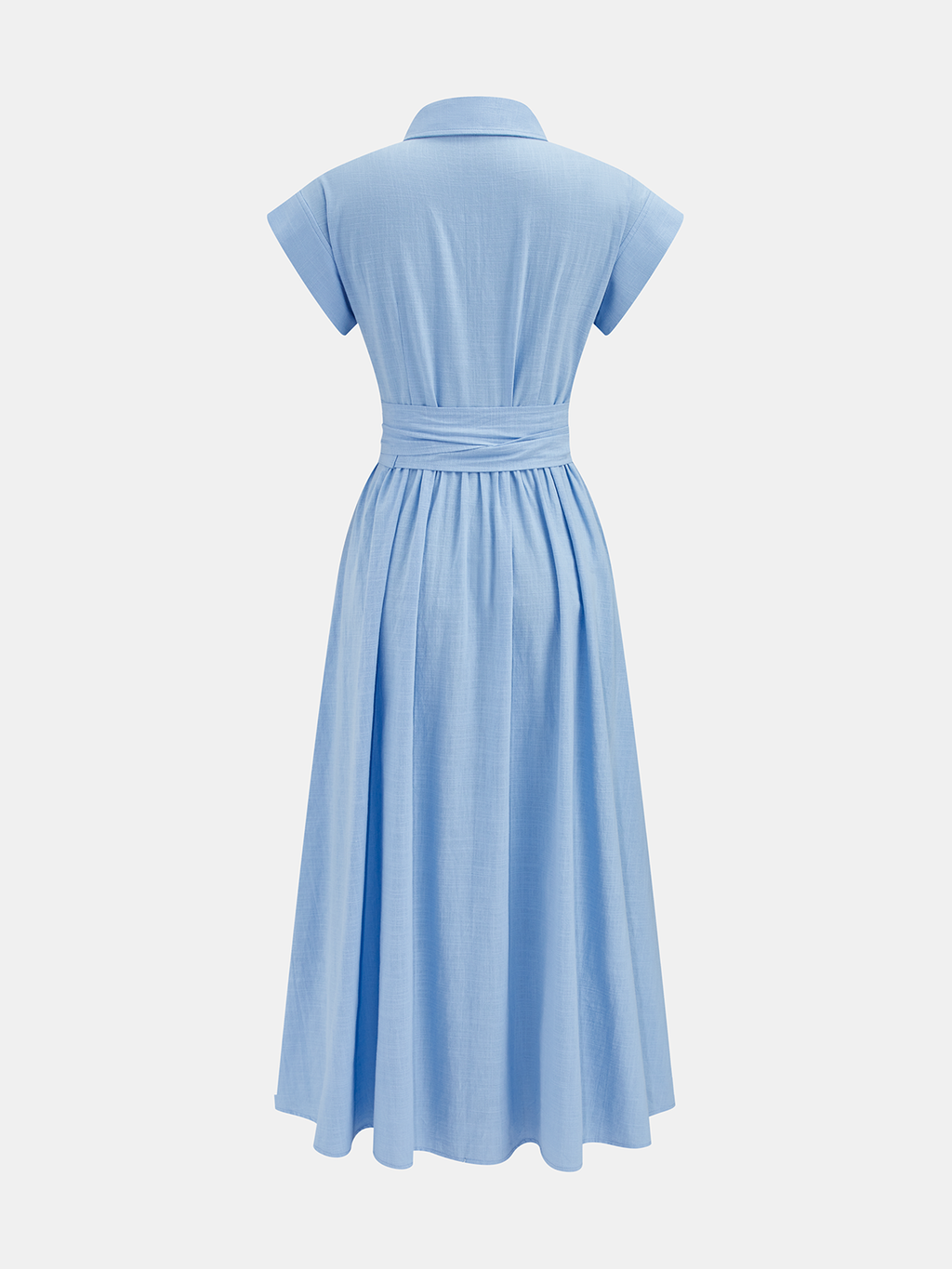 Cotton Midi Shirt Dress with Belted Short Sleeves