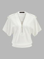 Half-Zip Sweatshirt with Epaulet Detail and Short Sleeves