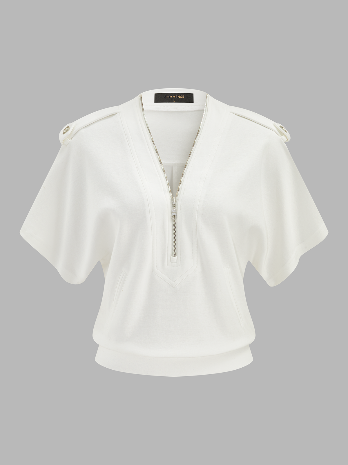 Half-Zip Sweatshirt with Epaulet Detail and Short Sleeves