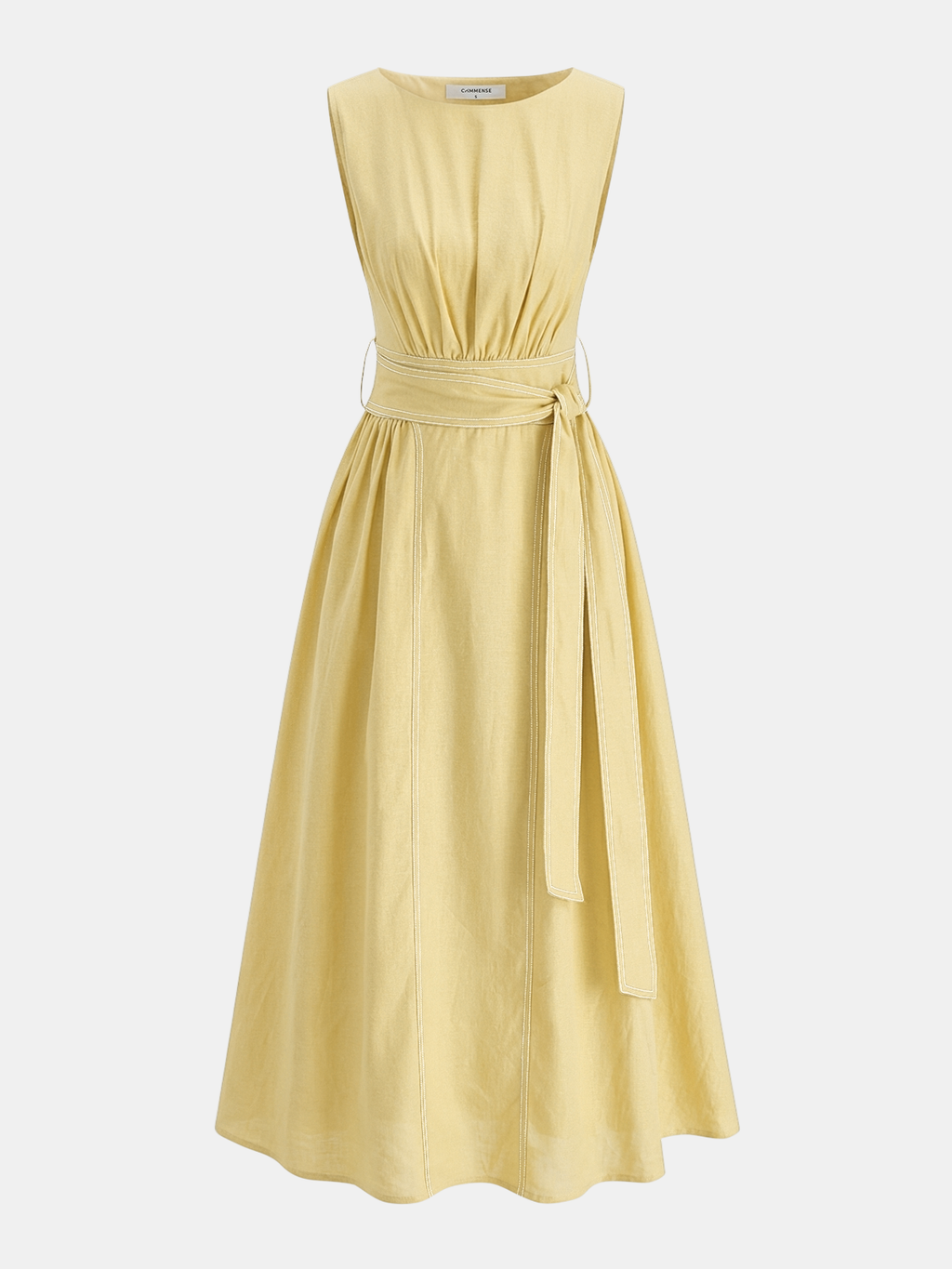 Cotton Linen Sleeveless Maxi Dress with Belt