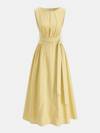 Cotton Linen Sleeveless Maxi Dress with Belt