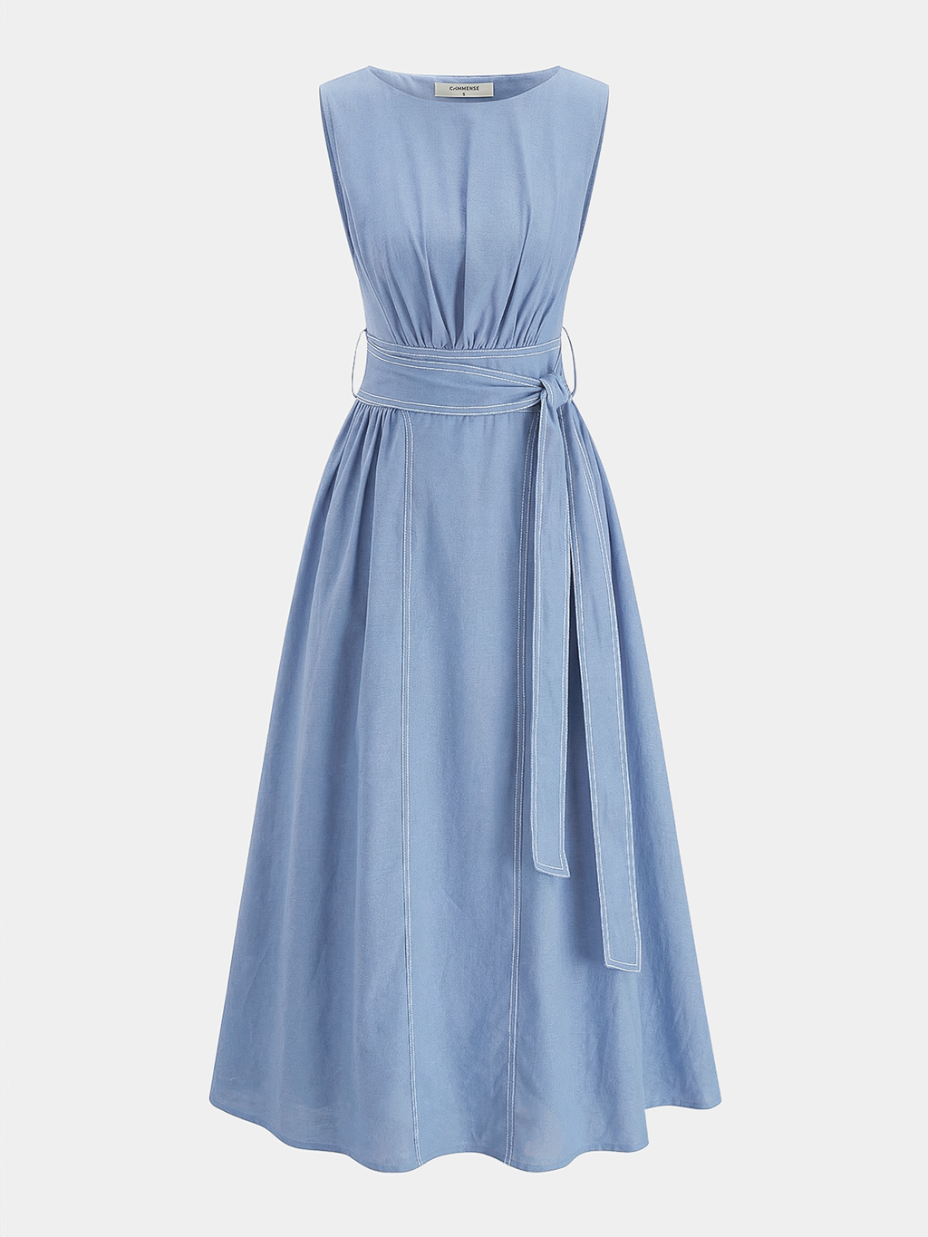 Cotton Linen Sleeveless Maxi Dress with Belt