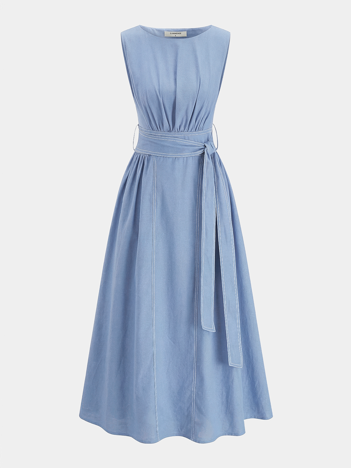 Cotton Linen Sleeveless Maxi Dress with Belt