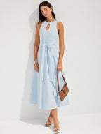 Cotton Sleeveless Maxi Dress with Keyhole and Tie Waist
