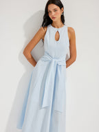 Cotton Sleeveless Maxi Dress with Keyhole and Tie Waist