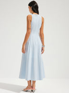 Cotton Sleeveless Maxi Dress with Keyhole and Tie Waist