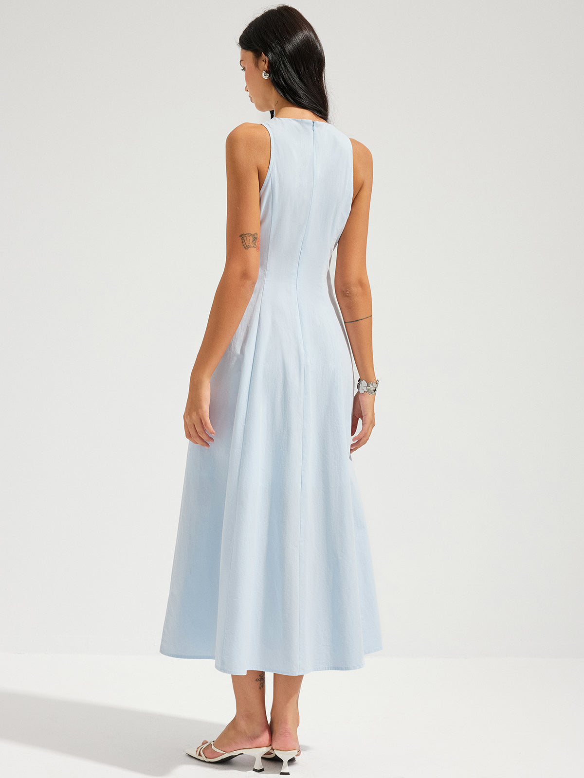 Cotton Sleeveless Maxi Dress with Keyhole and Tie Waist