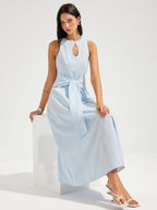 Cotton Sleeveless Maxi Dress with Keyhole and Tie Waist