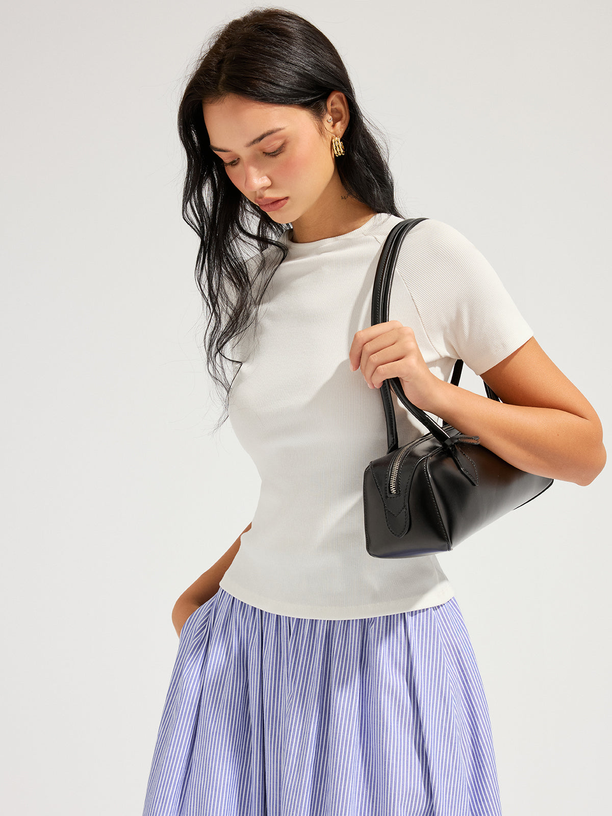 Open Back Ribbed Top with Short Sleeves