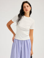 Open Back Ribbed Top with Short Sleeves