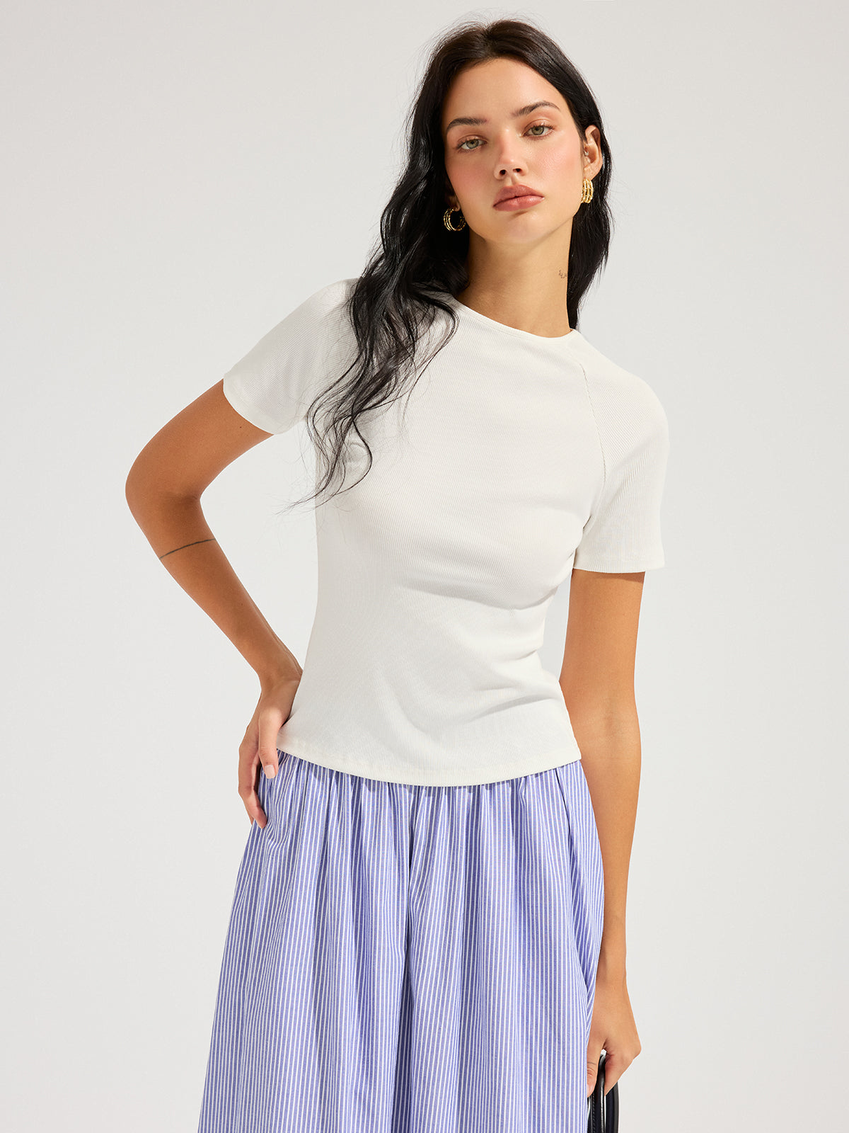 Open Back Ribbed Top with Short Sleeves